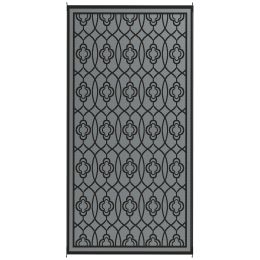 Reversible Outdoor Rug, Waterproof Plastic Straw with Carry Bag, 9' x 18', Black & Gray Lantern