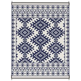 Reversible Outdoor Rug, Waterproof Plastic Straw with Carry Bag, 9' x 12', Blue & White Rhombus Border