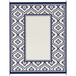 Reversible Outdoor Rug, Waterproof Plastic Straw with Carry Bag, 8' x 10', Blue & White Gourd Border