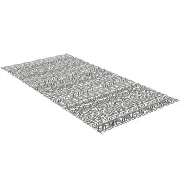 Portable Patio Mat Reversible Gray & Cream White Boho Outdoor Rug 9x18 with Carry Bag for RV Camping