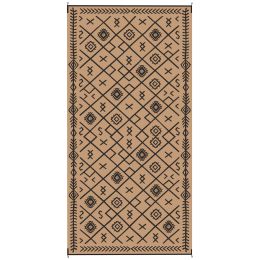 Reversible Outdoor Rug, Waterproof Plastic Straw with Carry Bag, 9' x 18', Black & Brown Rhombus