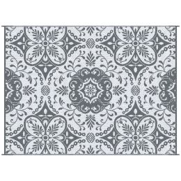 9' x 12' RV Outdoor Rugs / RV Outdoor Carpet with Carrying Bag, Gray & White Floral