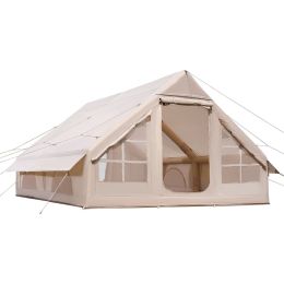 Inflatable Tents for Camping, 5-8 Person Easy Setup Blow up Tent with Hand Pump, 300D Oxford Glamping Tent with Stove Jack 2 Doors & 4 Mesh Windo