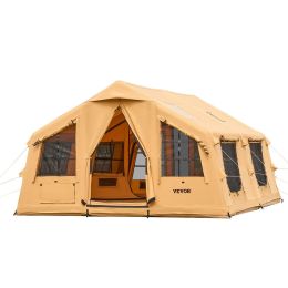 Inflatable Tents for Camping, 8-12 Person Easy Setup Blow up Tent with Hand Pump, 4 Season Luxury Glamping Tent with 2 Skylights, Canopy, Stove J