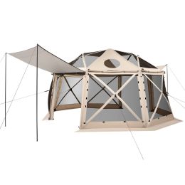 Pop up Gazebo Screen Tent, 15 x 15 ft, 13-Sided Spherical Camping Canopy Tent with Removable Top & Carry Bag, Quick-Set & Bite-Proof