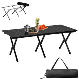 Folding Camping Table Portable Picnic Table, Lightweight Roll up Side Table Outdoor Camp Table for Travel Hiking Backyard BBQ Party, 46x24 in, Bl