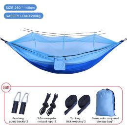 Sleeping hammock Outdoor Parachute Camping Hanging Sleeping Bed Swing Portable Double Chair wholesale (Color: Upgrade mixed blue, Ships From: China)