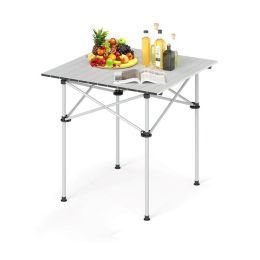 Roll-up Camping Table with Carrying Bag for Outdoor Trip/Picnic (Color: Silver, Type: Camping Table)